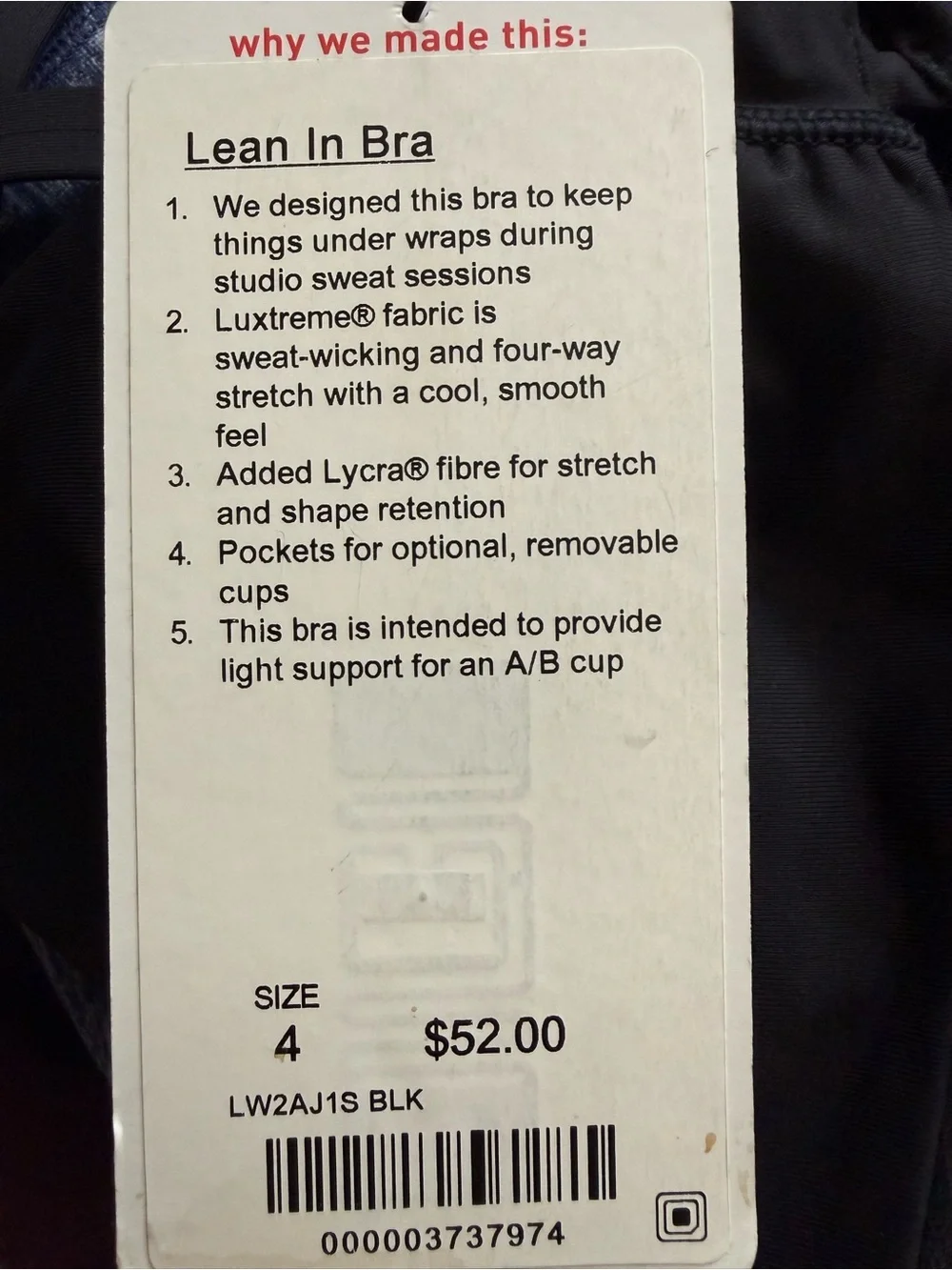 Lululemon Lean In Bra Black NWT